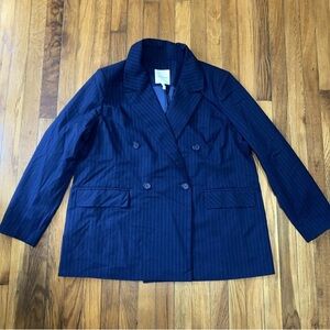 NWOT AVEC LES FILLES Anthropologie Blue Pinstripe Double Breasted Blazer Size 1X